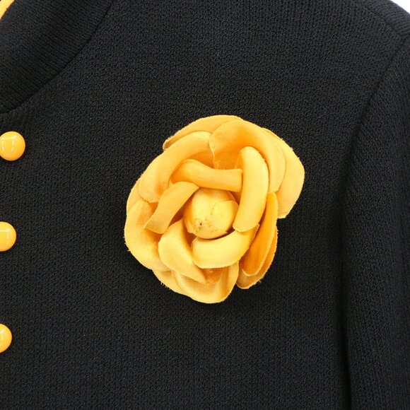 St. John Collection Black Gold Satin Trim & Corsage Santana Knit Jacket 8 - Picture 2 of 7